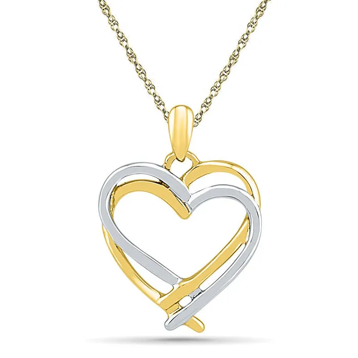 Rings Double Intertwined Heart Pendant in 10K TwoTone Gold Goldia