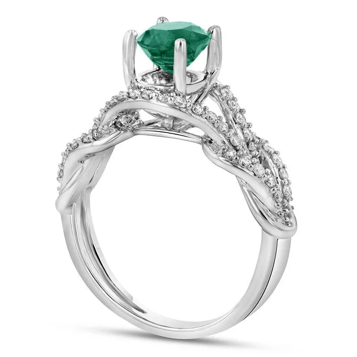 Rings Goldia 55mm Emerald and 038 CT TW Natural Diamond Loop Shank Engagement Ring in Solid 14K White Gold Rings Goldia 55mm Emerald and 038 CT TW Natural Diamond Loop Shank Engagement Ring in Solid 14K White Gold