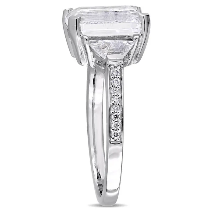 Rings Goldia EmeraldCut White Topaz and 007 CT TW Natural Diamond Three Stone Ring in Sterling Silver Rings Goldia EmeraldCut White Topaz and 007 CT TW Natural Diamond Three Stone Ring in Sterling Silver