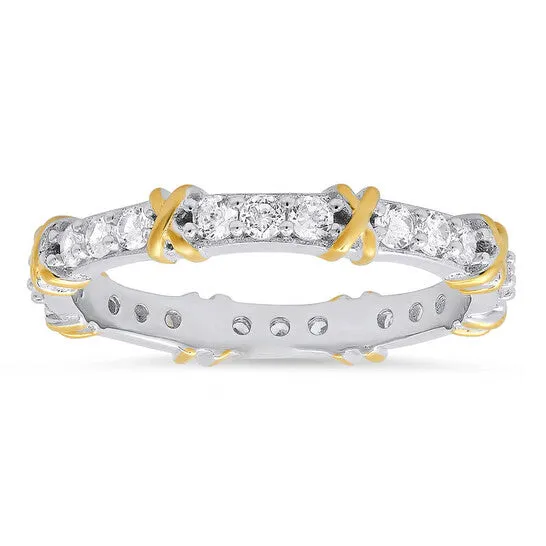 Rings JMS always Original Kylie Harper Silver Gold TwoTone Roundcut CZ X Stackable Eternity Band Ring