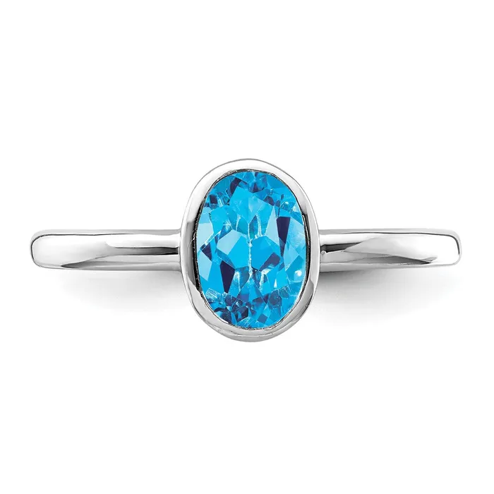 Rings Sterling Silver Rhodiumplated Polished Blue Topaz Oval Ring Goldia