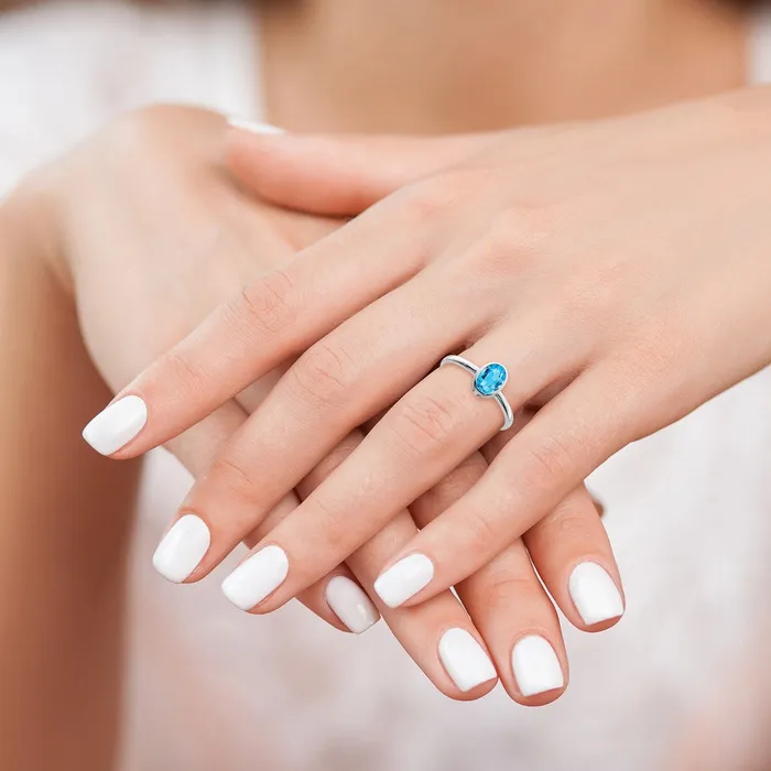 Rings Sterling Silver Rhodiumplated Polished Blue Topaz Oval Ring Goldia