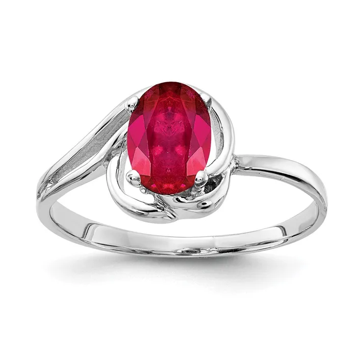 Solid 14k White Gold 7x5mm Oval Simulated Ruby Ring Goldia Rings