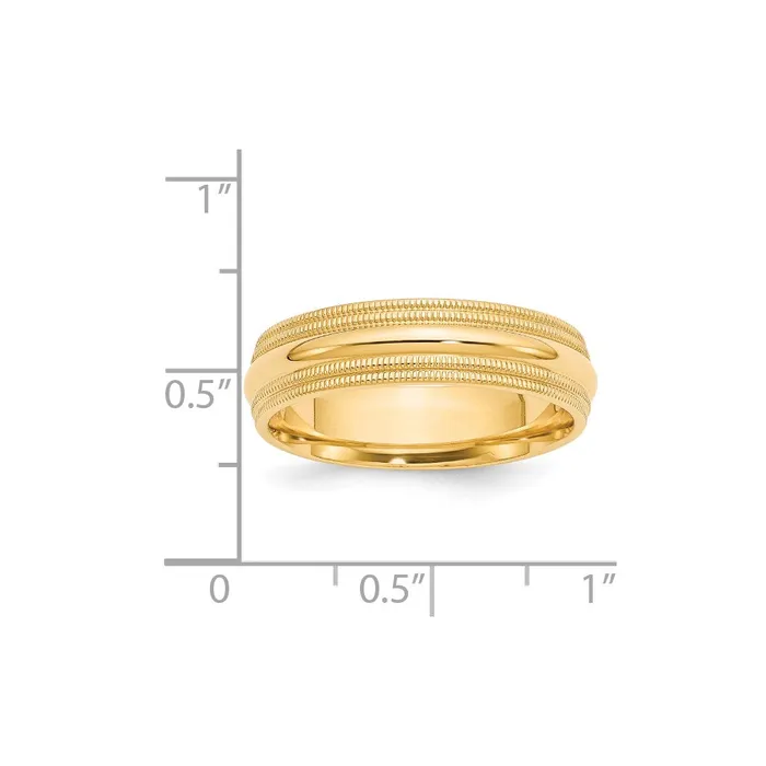 Solid 14K Yellow Gold 6mm Double Milgrain Comfort Fit MensWomens Wedding Band Ring Size 7 Goldia Rings