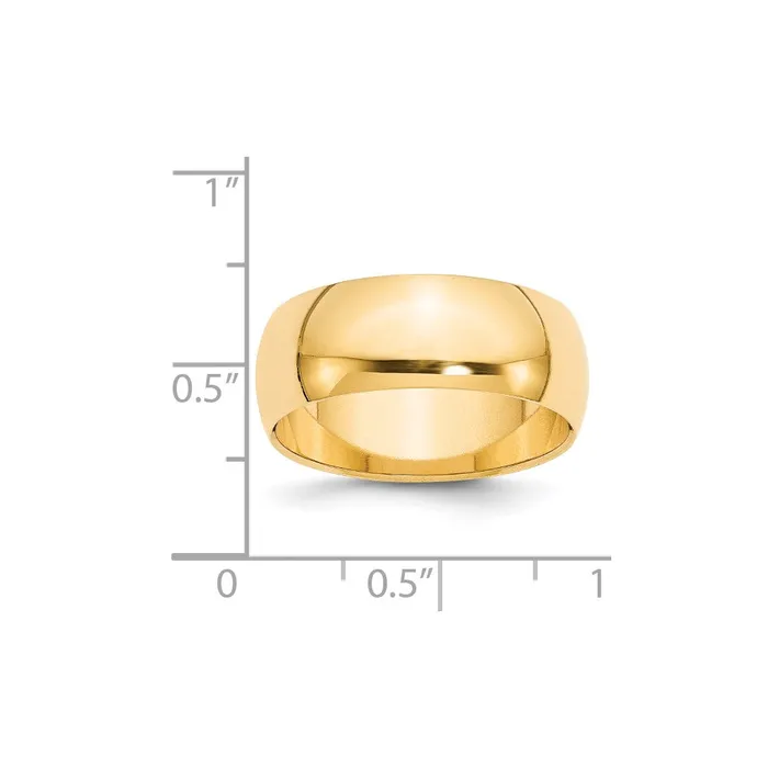 Solid 14K Yellow Gold 8mm HalfRound Wedding MensWomens Wedding Band Ring Size 8 Goldia Rings