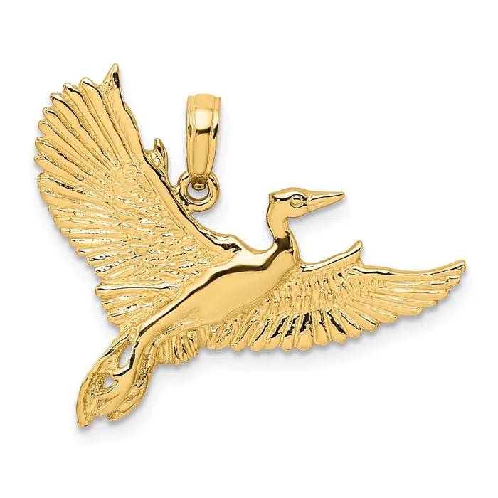 14K Flying Heron Bird Charm TreasureFineJewelers Charm Necklaces