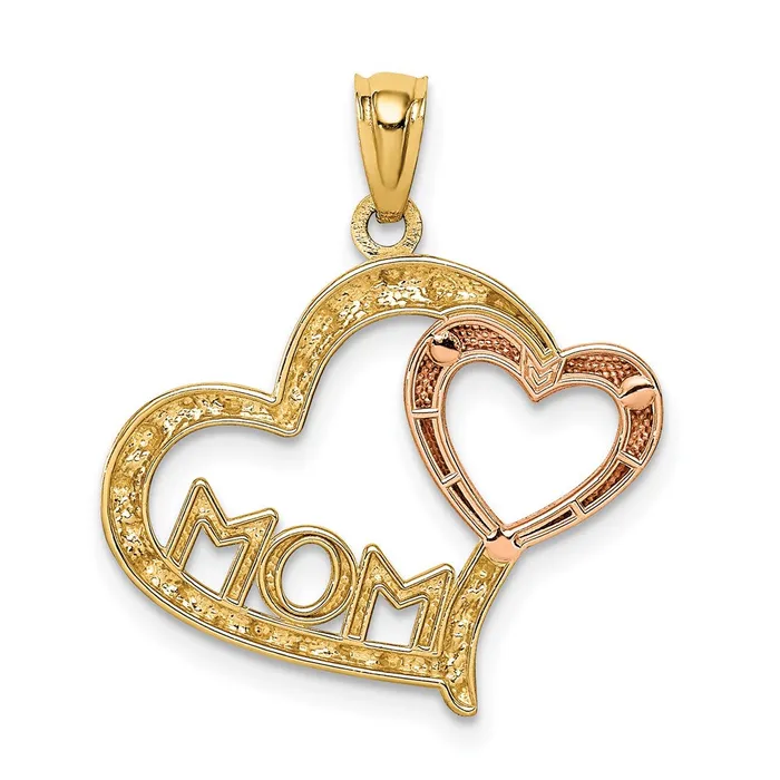 14k Twotone wWhite Rhodium Diamondcut MOM in Heart wHeart Pendant TreasureFineJewelers Rings