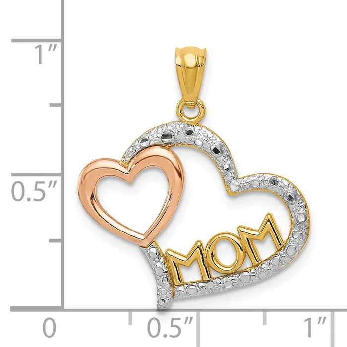 14k Twotone wWhite Rhodium Diamondcut MOM in Heart wHeart Pendant TreasureFineJewelers Rings