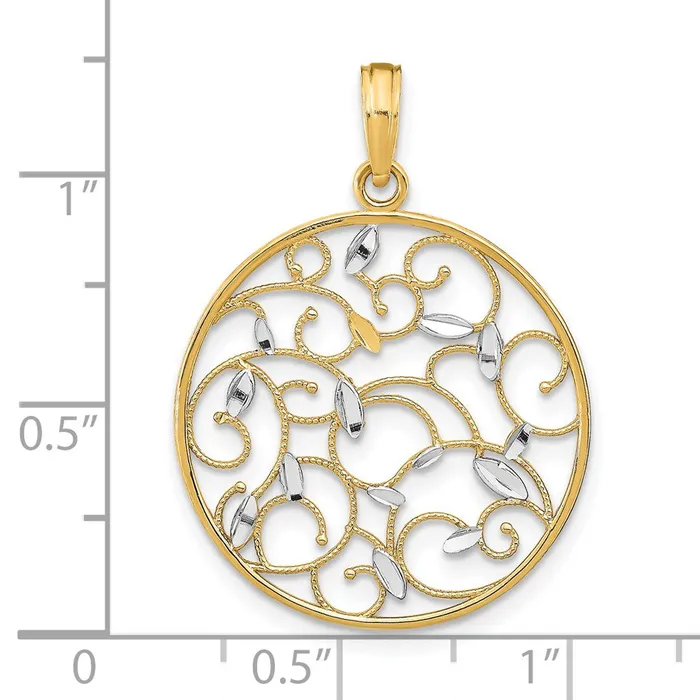 14K wRhodium Floral Medallion Pendant Charm TreasureFineJewelers Charm Necklaces