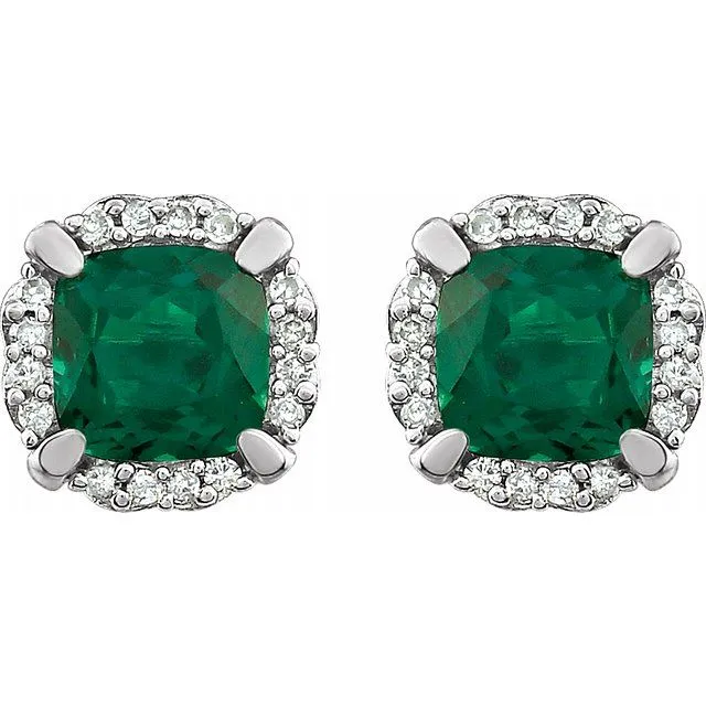 14K White Created Emerald 110 CTW Diamond Earrings TreasureFineJewelers Earrings