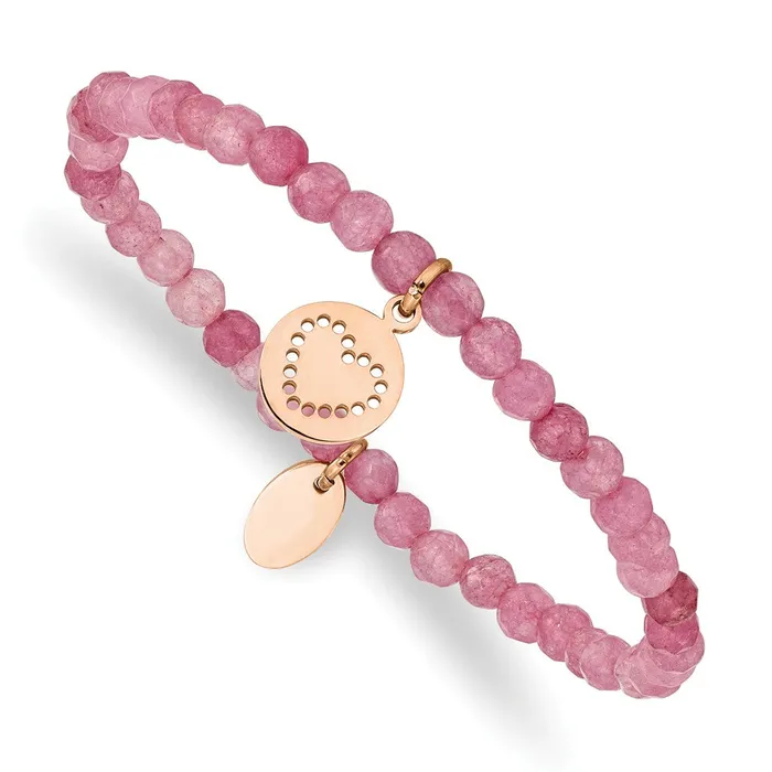 Bracelets Chisel Stainless Steel Polished Rose IPplated Heart 4mm Pink Jade Beaded Stretch Bracelet TreasureFineJewelers Bracelets Chisel Stainless Steel Polished Rose IPplated Heart 4mm Pink Jade Beaded Stretch Bracelet TreasureFineJewelers