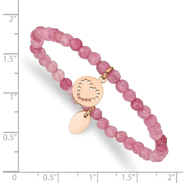 Bracelets Chisel Stainless Steel Polished Rose IPplated Heart 4mm Pink Jade Beaded Stretch Bracelet TreasureFineJewelers