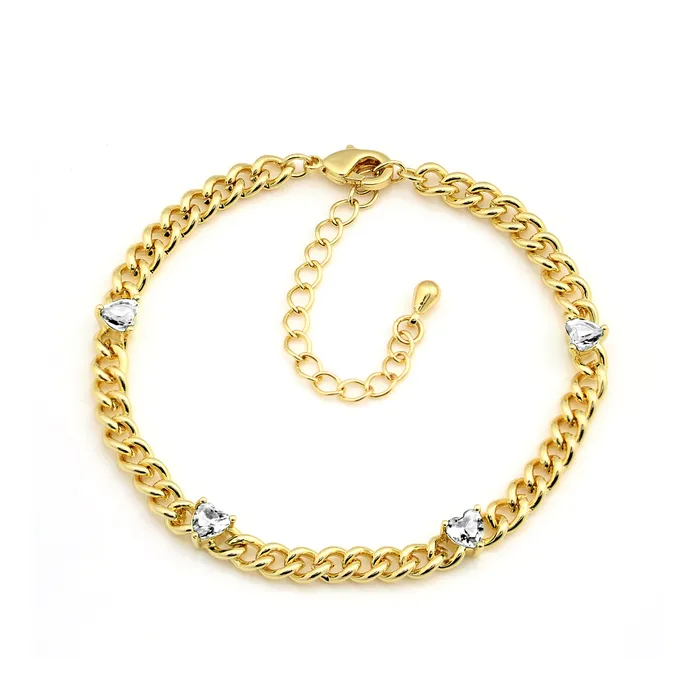 Bracelets Perfect Piercing Four stone heart curb bracelet
