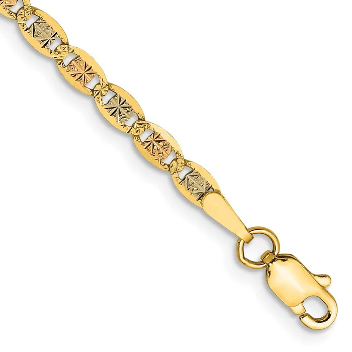 Bracelets TreasureFineJewelers 14K 8 inch 275mm Tricolor Pav Valentino with Lobster Clasp Bracelet
