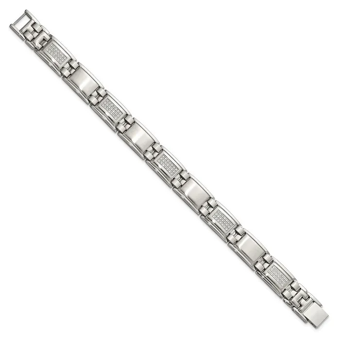 Bracelets TreasureFineJewelers Chisel Stainless Steel Polished and Matte with 34 carat Diamond 875 inch Bracelet