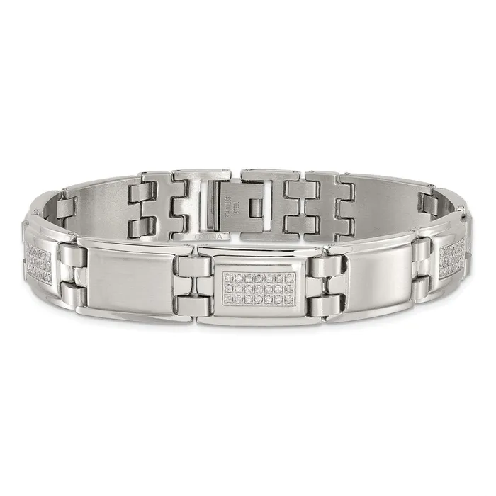 Bracelets TreasureFineJewelers Chisel Stainless Steel Polished and Matte with 34 carat Diamond 875 inch Bracelet
