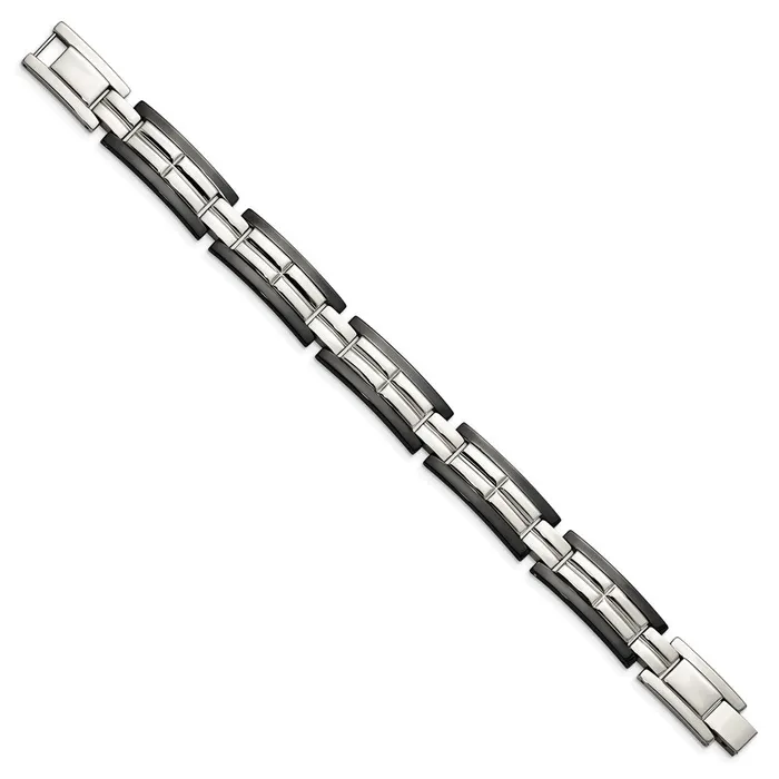Bracelets TreasureFineJewelers Chisel Stainless Steel Polished Black IPplated 85 inch Link Bracelet