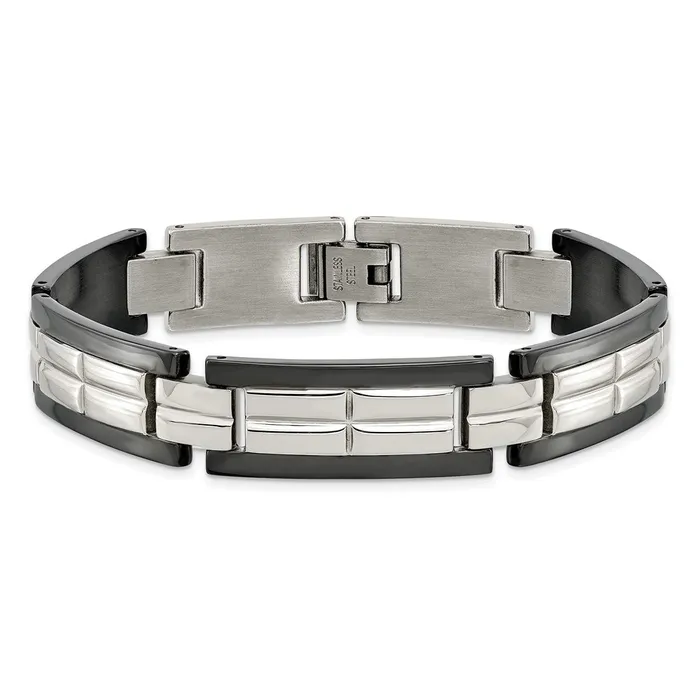 Bracelets TreasureFineJewelers Chisel Stainless Steel Polished Black IPplated 85 inch Link Bracelet