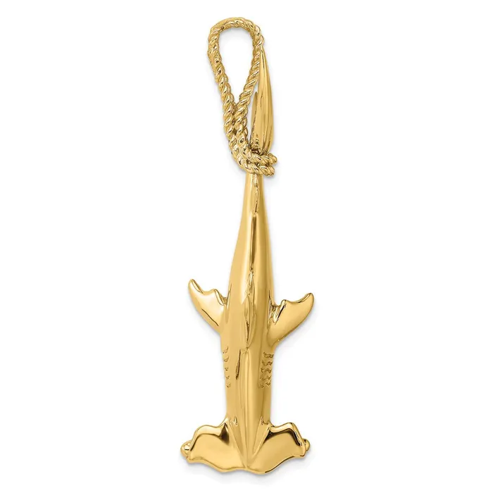 Charm Necklaces 14K 3D Hammerhead Shark w Rope Bail Charm TreasureFineJewelers Charm Necklaces 14K 3D Hammerhead Shark w Rope Bail Charm TreasureFineJewelers