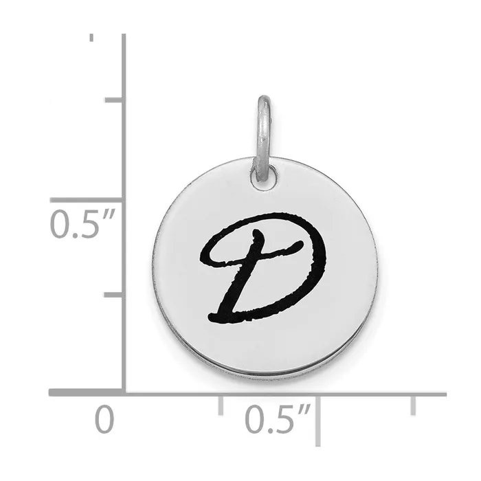 Charm Necklaces TreasureFineJewelers 14k White Gold Polished Black Enamel Letter D Initial Disk Charm