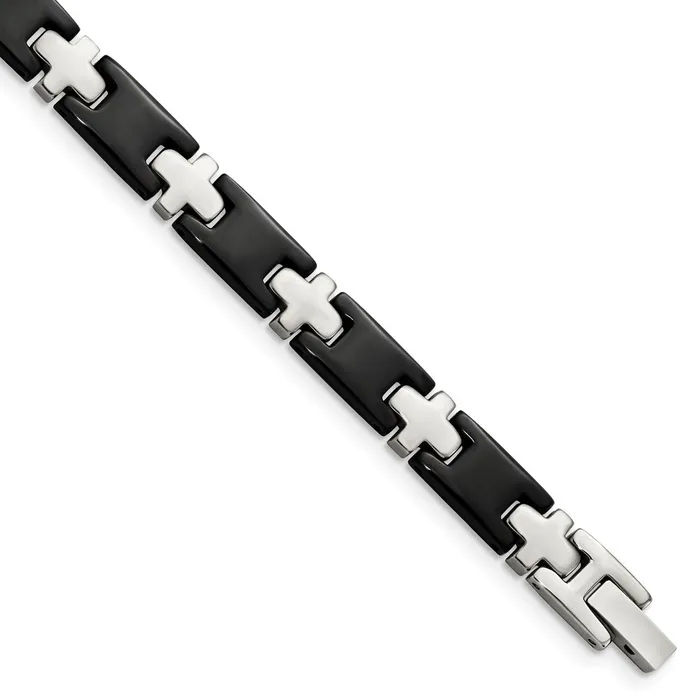 Chisel Stainless Steel Polished Blackplated 8 inch Cross Link Bracelet TreasureFineJewelers Bracelets Chisel Stainless Steel Polished Blackplated 8 inch Cross Link Bracelet TreasureFineJewelers Bracelets