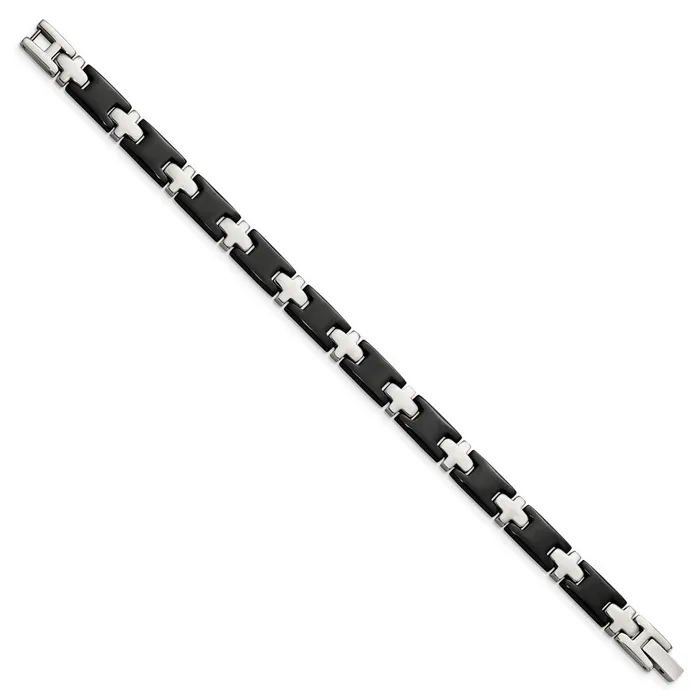 Chisel Stainless Steel Polished Blackplated 8 inch Cross Link Bracelet TreasureFineJewelers Bracelets