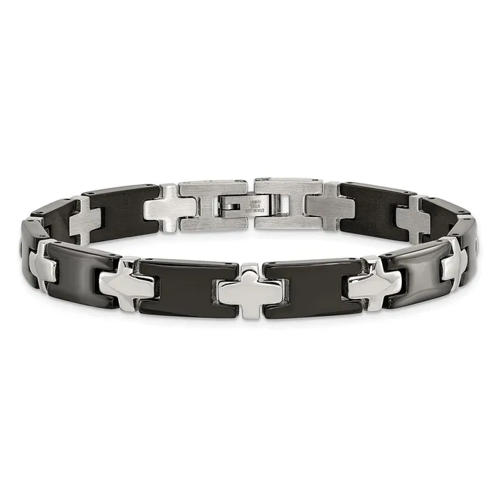 Chisel Stainless Steel Polished Blackplated 8 inch Cross Link Bracelet TreasureFineJewelers Bracelets