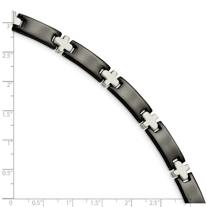 Chisel Stainless Steel Polished Blackplated 8 inch Cross Link Bracelet TreasureFineJewelers Bracelets