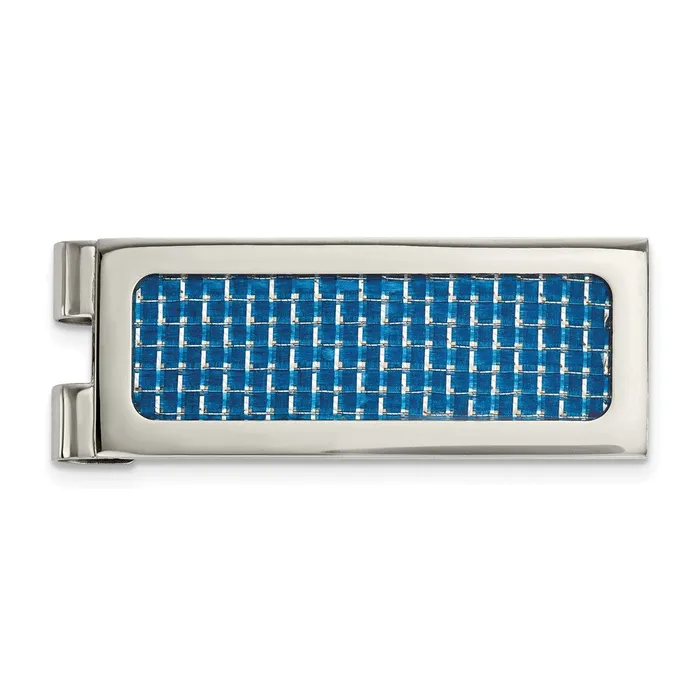 Chisel Stainless Steel Polished with Blue Carbon Fiber Inlay Money Clip TreasureFineJewelers Bracelets Chisel Stainless Steel Polished with Blue Carbon Fiber Inlay Money Clip TreasureFineJewelers Bracelets
