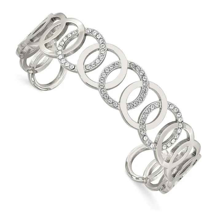 Chisel Stainless Steel Polished with Crystals from Swarovski 145mm Circles Cuff Bangle TreasureFineJewelers Bracelets Chisel Stainless Steel Polished with Crystals from Swarovski 145mm Circles Cuff Bangle TreasureFineJewelers Bracelets