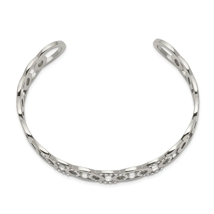 Chisel Stainless Steel Polished with Crystals from Swarovski 145mm Circles Cuff Bangle TreasureFineJewelers Bracelets