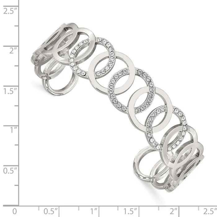 Chisel Stainless Steel Polished with Crystals from Swarovski 145mm Circles Cuff Bangle TreasureFineJewelers Bracelets
