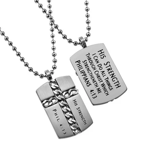 Christian Dog Tag Philippians 413 HIS STRENGTH Cross Chain Necklace Stainless Steel Ball North Arrow Shop Necklaces Christian Dog Tag Philippians 413 HIS STRENGTH Cross Chain Necklace Stainless Steel Ball North Arrow Shop Necklaces