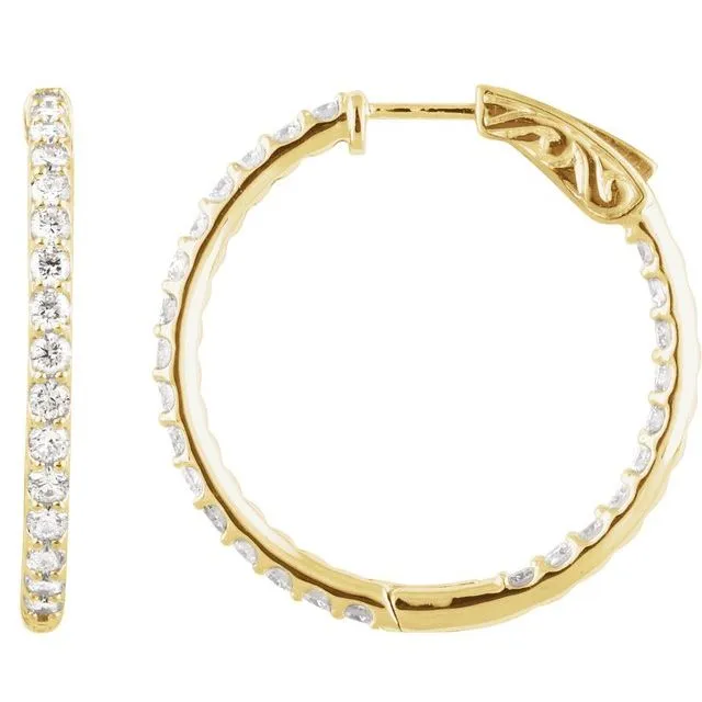 Earrings TreasureFineJewelers 14K Yellow Gold 295 mm 2 CTW Natural Diamond InsideOutside Hinged Hoop Earrings Earrings TreasureFineJewelers 14K Yellow Gold 295 mm 2 CTW Natural Diamond InsideOutside Hinged Hoop Earrings