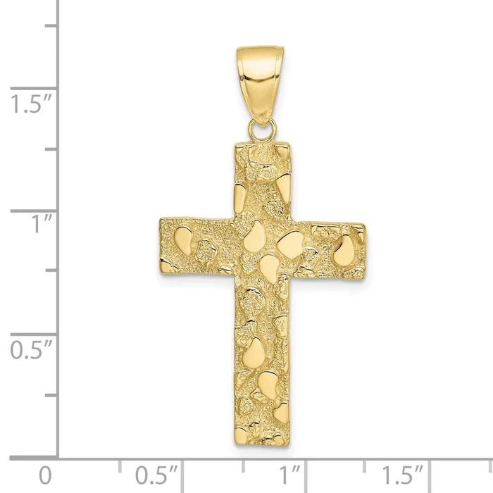 Necklaces 10K Gold Polished Textured Nugget Style Cross Pendant TreasureFineJewelers