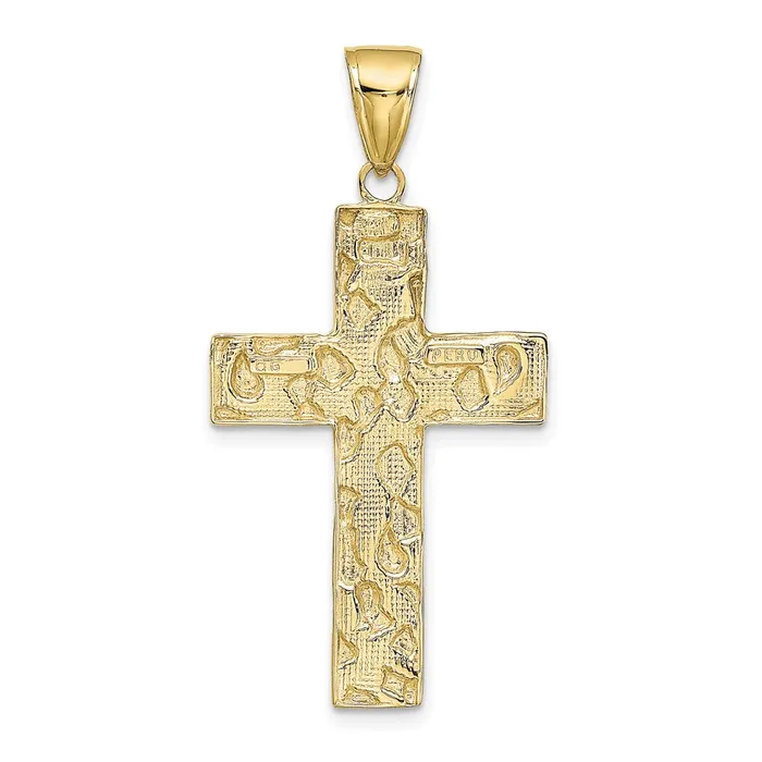 Necklaces 10K Gold Polished Textured Nugget Style Cross Pendant TreasureFineJewelers