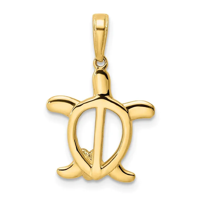 Necklaces TreasureFineJewelers 14k and White Rhodium Diamondcut Turtle w Flower Pendant