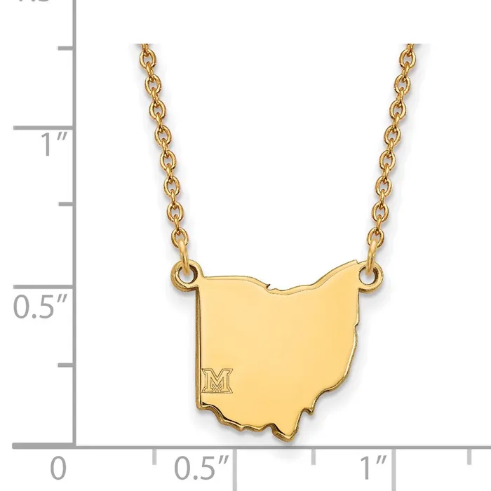 Necklaces TreasureFineJewelers 14k Gold Miami University Ohio Shape 18 inch Necklace