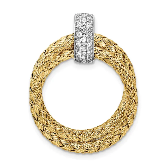 Necklaces TreasureFineJewelers Leslies Sterling Silver wYellow Rhodium CZ Braided Pendant