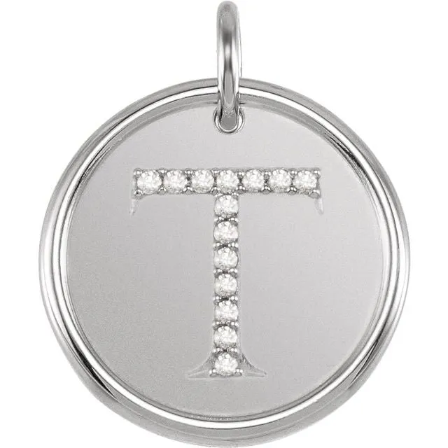 Necklaces TreasureFineJewelers Sterling Silver 07 CTW Natural Diamond Initial T Pendant