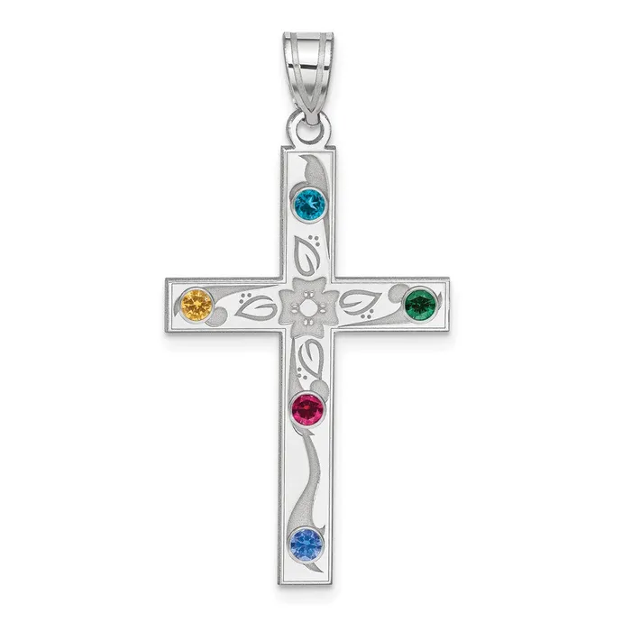 Necklaces TreasureFineJewelers Sterling Silver Rhplt Crystal Family Cross Pendant