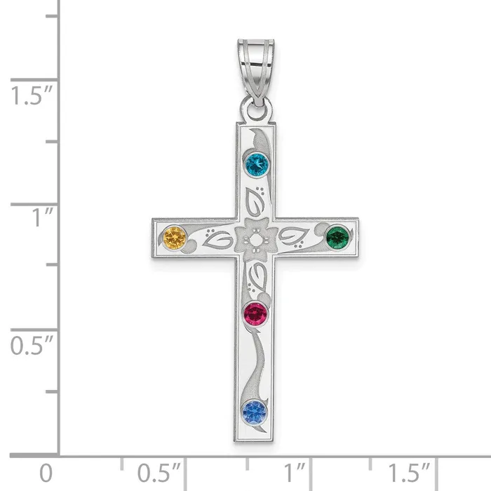 Necklaces TreasureFineJewelers Sterling Silver Rhplt Crystal Family Cross Pendant