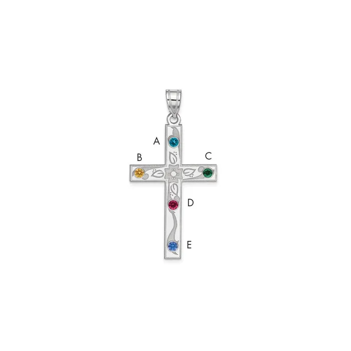 Necklaces TreasureFineJewelers Sterling Silver Rhplt Crystal Family Cross Pendant
