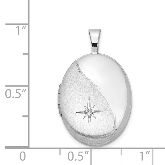 Rings TreasureFineJewelers Sterling Silver Rhodiumplated 19mm Diamond PolishedSatin Star Oval Locket