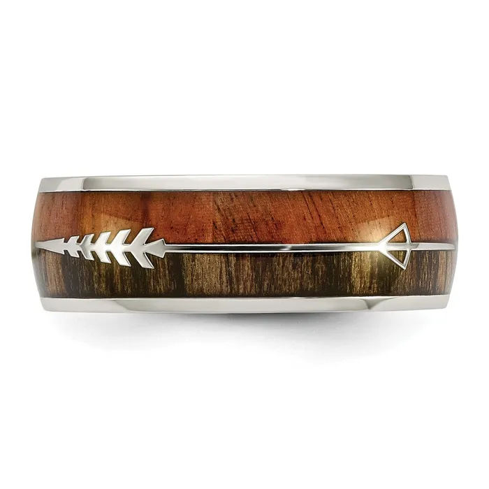 Stainless Steel Polished with Wood Inlay Arrow 8mm Band TreasureFineJewelers Rings