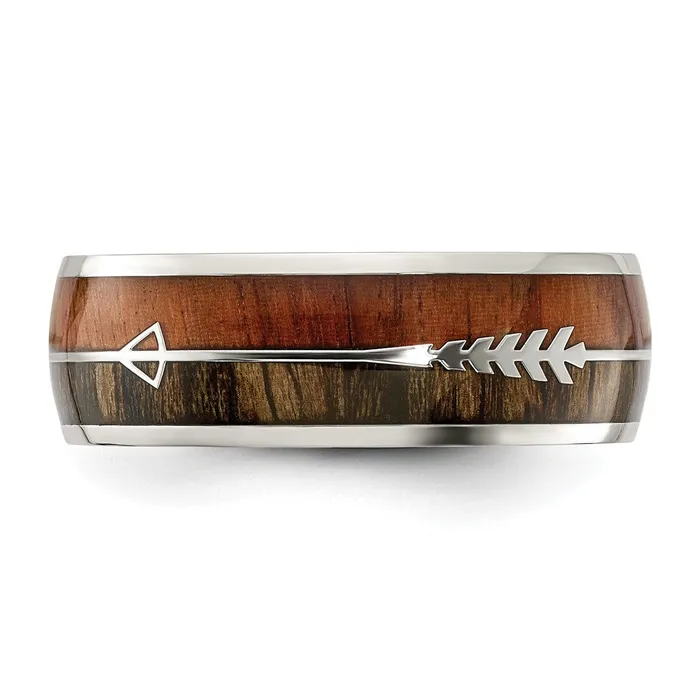 Stainless Steel Polished with Wood Inlay Arrow 8mm Band TreasureFineJewelers Rings