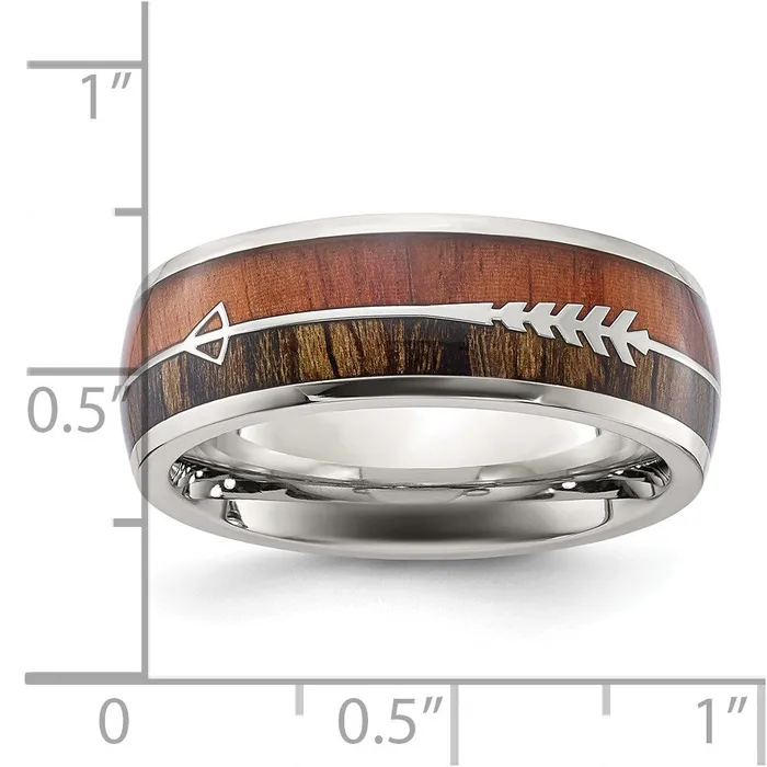 Stainless Steel Polished with Wood Inlay Arrow 8mm Band TreasureFineJewelers Rings