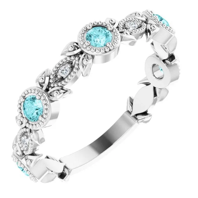 TreasureFineJeweler 14K White Natural Blue Zircon 03 CTW Natural Diamond Leaf Ring Rings TreasureFineJeweler 14K White Natural Blue Zircon 03 CTW Natural Diamond Leaf Ring Rings