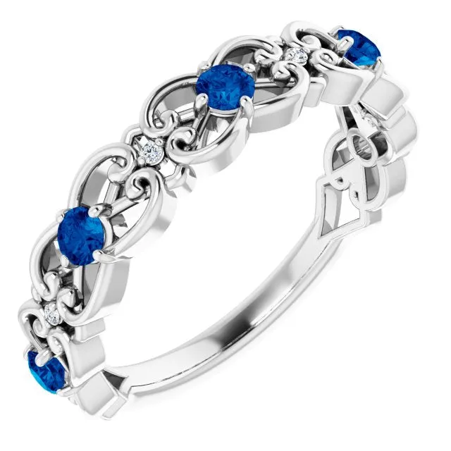 TreasureFineJeweler Rings 14K White LabGrown Blue Sapphire 02 CTW Natural Diamond Scroll Ring TreasureFineJeweler Rings 14K White LabGrown Blue Sapphire 02 CTW Natural Diamond Scroll Ring
