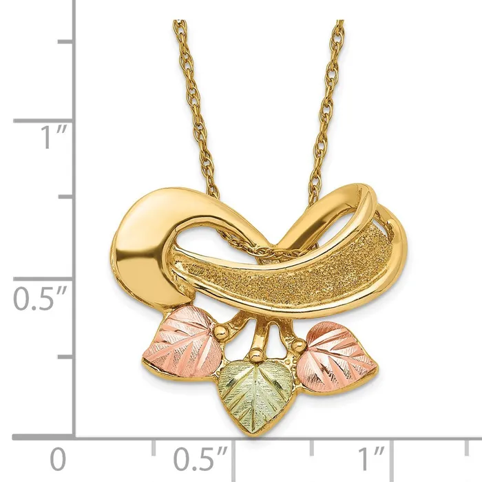 TreasureFineJewelers 10k Tricolor Black Hills Gold Textured DC Fancy Leaf Chain Slide Necklace Necklaces